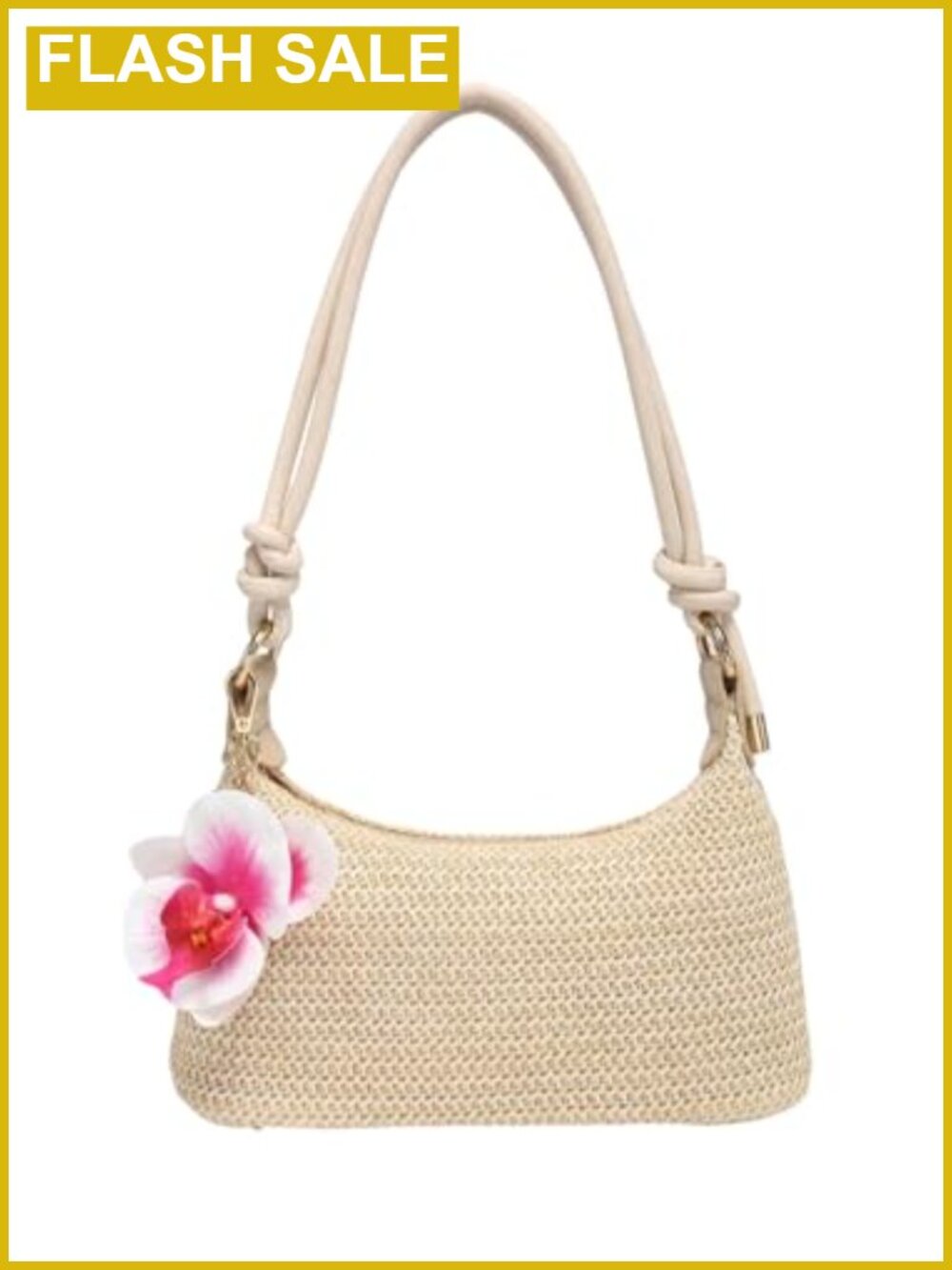 Straw Woven Shoulder Bag Summer Beach Purse Vacation Tote with Chain Strap